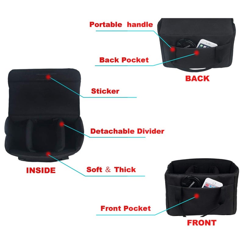 BOMKEE Camera Inserts Lens Padded Insert Liner DSLR SLR Protective Bag Camera Cube Roomy Case Waterproof Foldable pouch for Camera Lens Accessories Sony Canon Nikon Olympus (Black) - Image 2